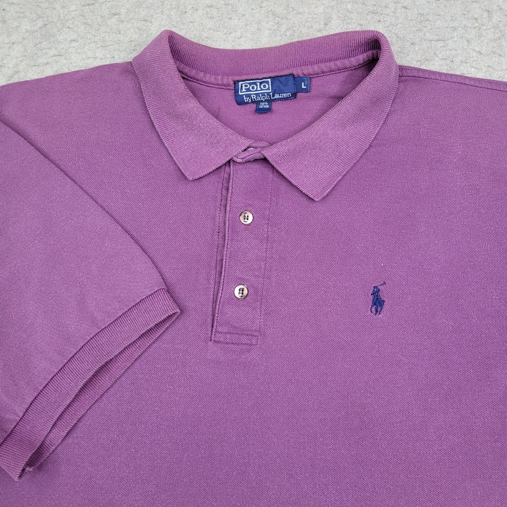 VTG Polo Ralph Lauren Shirt Mens L Purple‎ Short Sleeve Preppy Cotton